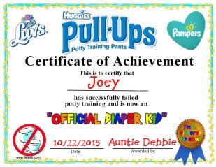 Failed Potty Training Certificate.